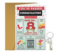 Wasise Lot de 2 cartes de félicitations, de félicitations pour réussir votre test de conduite avec porte-clés, cadeau pour apprenant, nouveau conducteur pour femme, homme, fils, fille, ami