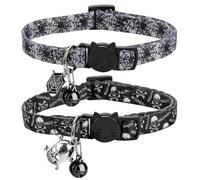Wasise Lot de 2 colliers gothiques pour chat avec clochette, toile d'araignée et tête de mort, colliers d'Halloween avec clochette, accessoires gothiques élégants pour chiens et chats de petite et
