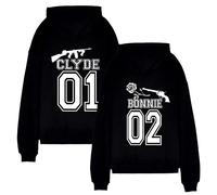 WASJMCSS Clyde et Bonnie Hoodie King Queen Hoodie Pull Couple Partenaire Sweat à Capuche Pullover Saint Valentin Cadeau 1 Pièce,Clyde1-Black-L
