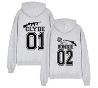 WASJMCSS Clyde et Bonnie Hoodie King Queen Hoodie Pull Couple Partenaire Sweat à Capuche Pullover Saint Valentin Cadeau 1 Pièce,Bonnie2-Grey-S