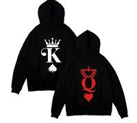 WASJMCSS K&Q Pull Couple King Queen Pull Couple Sweat à Capuche Hoodie King Queen Pullover Cadeau Les Noël Saint Valentin 1 Pièce,Q2-Black-L