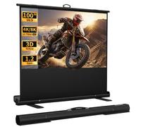 WASJOYE 100 Zoll 16:9 Écran de Projection,Écran Rétractable, Noir | Ecran de Projection Exterieur Pour une Utilisation Intérieure et Extérieure, Home Cinéma, Dalle de t Bureau