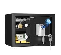WASJOYE 25L Coffre-Fort d'Empreinte Digitale, Biométrique Armoire Coffre-Fort à Domicile avec Clés, Electronique Automatique avec Identification des Doigts pour la Maison, le Bureau, l'Hôtel
