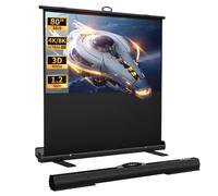 WASJOYE 80 Zoll 16:9 Écran de Projection,Écran Rétractable, Noir | Ecran de Projection Exterieur Pour une Utilisation Intérieure et Extérieure, Home Cinéma, Dalle de t Bureau