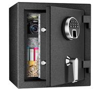 WASJOYE Biométrique Coffre Fort Ignifuge, Coffre Fort à Empreintes Digitales avec Clavier Numérique et Chargement de Type-C, Coffre Fort Etanche pour l'Argent, la Maison, l'Hôtel, le Bureau, 28L