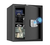 WASJOYE Coffre-Fort d'Empreinte Digitale, Biométrique Armoire Coffre-Fort à Domicile avec Clés, Electronique Automatique avec Identification des Doigts pour la Maison, le Bureau, l'Hôtel, 43L