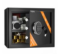 WASJOYE Coffre-Fort Electronique, Coffre-Fort en Espèces, Coffre-Fort avec Doubles Clés à Clavier Numérique, Conception d'Ancrage au Mur ou à l'Armoire pour Bureau, à Domicile, Hôtel, 31 L