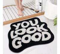Waslary 64x54cm Tapis de Bain Antidérapant Amusant Tapis de Toilette Absorbant You Look Good Tapis de Porte Décor de Salle de Bain Tapis de Bain Lavable en Machine (Noir)