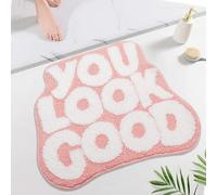 Waslary 64x54cm Tapis de Bain Antidérapant Amusant Tapis de Toilette Absorbant You Look Good Tapis de Porte Décor de Salle de Bain Tapis de Bain Lavable en Machine (Couleur Rose)