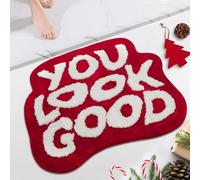 Waslary You Look Good Tapis de Bain Antidérapant 64x54cm, Tapis de Toilette Absorbant Tapis de Porte Décor (Rouge)