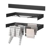 Wasophoogte® Étendoir à Linge Mural - Étendoir Mural Rabattable 120 cm - 8,4 m de Séchage - Séchoir Mural Inclinable - Noir - Étendoir à Linge Compact