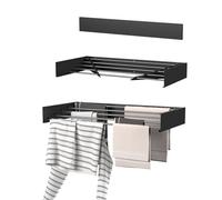 Wasophoogte® Étendoir à Linge Mural - Étendoir Mural Rabattable 80 cm - 5 m de Séchage - Séchoir Mural Inclinable - Noir - Étendoir à Linge Compact
