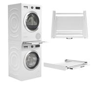 Wasophoogte Intermédiaire Machine à Laver Séchoir avec Plateau et Séchoir - Kit Empilable pour Lave-Linge et Sèche-Linge - Cadre Intermédiaire Universel, Adapté à Toutes Les Marques - Couleur: Blanc