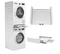 Wasophoogte Intermédiaire Machine à Laver Séchoir avec Plateau et Séchoir - Kit Empilable pour Lave-Linge et Sèche-Linge - Cadre Intermédiaire Universel, Adapté à Toutes Les Marques - Couleur: Blanc