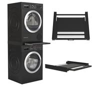 Wasophoogte® Kit de Superposition Lave-Linge Sèche-Linge avec avec Plateau Coulissant et Séchoir - Kit Universel pour Machine à Laver et Sèche-Linge - Noir, Durable et Gain de Place