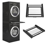Wasophoogte® Kit de Superposition Lave-Linge Sèche-Linge - Kit de Superposition Machine à Laver Universel - Cadre Intermédiaire Compatible avec Tous les Appareils, Noir, Durable et Gain de Place