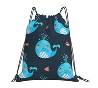 Wasserfester Rucksack mit Kordelzug, Motiv: Wale und Fische, für Damen und Herren, Sport, Fitnessstudio, Sackpack