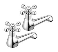 Wasserrhythm Paire de robinets de lavabo de salle de bain mélangeurs victoriens traditionnels en laiton chromé à levier croisé, Chrome