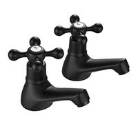 Wasserrhythm Paire de robinets piliers pour lavabo de salle de bain - Style victorien - Style victorien - Traditionnel - Mono - Levier croisé - Deux trous - Robinets d'eau chaude et froide