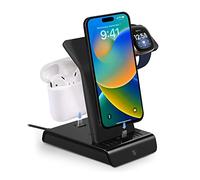 Wasserstein Station de charge 3 en 1 pour iPhone, AirPods et Fitbit - Fabriquée pour Fitbit certifiée - Chargez plusieurs appareils Apple avec cette station de charge pour iPhone (noir)