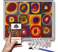 Wassily Kandinsky Peinture par numéros pour adultes Carrés d'étude de couleur avec cercles concentriques Peinture par numéros sur toile