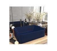 Lavabo de Luxe Vasque à Poser de Toilette Lave-mains de Salle de Bain Salle Cosmétique Rectangulaire Bleu Foncé Mat 41x30x12 cm Céramique