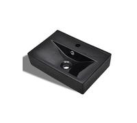 vidaXL Vasque à trou de trop-plein avec robinet Céramique noir pour salle de bain