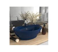 Wastafel met overloop ovaal 58,5x39 cm keramiek mat donkerblauw146935