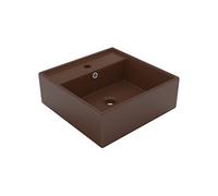 vidaXL Lavabo carré à trop-plein Marron foncé mat 41x41 cm Céramique