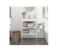 vidaXL Cadre de lavabo 3101374 – vasque à encastrer, support avec rangement – Blanc Fer