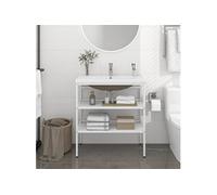 vidaXL Cadre de lavabo 3101375 – vasque à encastrer, rangement – fer blanc