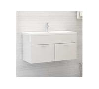 Vidaxl Armoire D'évier Avec Lavabo Intégré Blanc Brillant Aggloméré Blanc