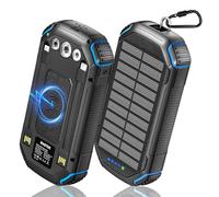 WASTDE Batterie externe solaire sans fil 26800 mAh avec 3 câbles, batterie externe USB-C 15 W charge rapide 4 sorties 3 entrées pour téléphone portable, chargeur solaire extérieur batterie externe