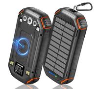WASTDE Batterie Externe Solaire sans Fil 26800mAh avec 3 Câbles, Batterie Externe USB-C 15W Charge Rapide 4 Sorties 3 Entrées pour Téléphone Portable, Chargeur Solaire avec Lampe Torche