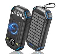 WASTDE Batterie Solaire sans Fil 26800 mAh avec 3 câbles, Power Bank USB-C 15 W, Charge Rapide, 4 Sorties, 3 entrées pour téléphone Portable, Chargeur Solaire, Batterie Externe avec Lampe de Poche