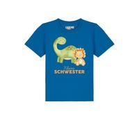 watabout.kids T-Shirt 'Dinosaurier 06 Kleine Schwester' bleu roi / vert / orange clair, Taille 110-116