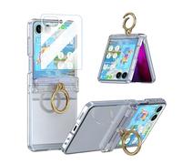 WATACHE Case for Samsung Galaxy Z Flip 7 Case with Ring Kickstand Screen Protector Shockproof Hinge Protection Phone Cover for Galaxy Z Flip 7 2025 5G (Clear, pour Galaxy z Flip 7)