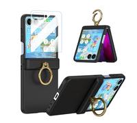 WATACHE Case for Samsung Galaxy Z Flip 7 Case with Ring Kickstand Screen Protector Shockproof Hinge Protection Phone Cover for Galaxy Z Flip 7 2025 5G - Black