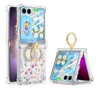 WATACHE Clear for Samsung Galaxy Z Flip 7 Case with Ring Flower Protective Cover for Galaxy Z Flip 7 2025 5G for Women - B