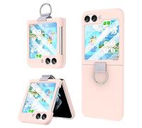 WATACHE Compatible with Samsung Galaxy Z Flip 5 Case with Ring Shockproof Silicone Protective Cover Flip Z 5 Phone Case for Galaxy Z Flip 5 5G 2023 - Pink