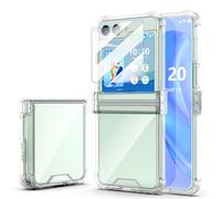 WATACHE Designed for Samsung Galaxy Z Flip 5 Case with Hinge Protection & Built-in Tempered Screen Protector, Shockproof Protection Slim Phone Case Cover Clear for Z Flip 5 5G (Clear)