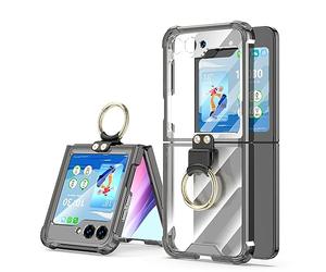 WATACHE Designed for Samsung Galaxy Z Flip 6 Case Clear with Ring, Anti-Fall Shockproof Protective Phone Cover Case for Z Flip 6 Case 5 G 2024 (Clear Black)