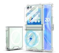 WATACHE Designed for Samsung Galaxy Z Flip 6 Case Magnetic with Hinge Protection & Tempered Screen Protector, Shockproof Protection Slim Phone Case Cover Clear for Z Flip 6 5G (Crystal)