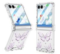 WATACHE Designed for Samsung Galaxy Z Flip 8 Case Clear with Hinge Protection & Purple Butterfly Shockproof Protective Phone Case Cover for Women Girls