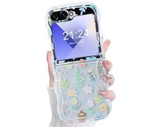 WATACHE for Samsung Galaxy Z Flip 6/5 Case Clear Flip 6/5 Case Flower Protective Cover 2024 5G for Women Girl - Floral A