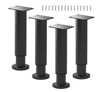 WATAOW Ensemble de 4 Pieds de Table en Métal | Pied de Meubles à Hauteur Réglable | Acier Carbone Robuste | Finition Peinte(Noir,72-110cm/28.3"-43.3")