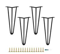 WATAOW Pieds de Table en Épingle à Cheveux en Métal Massif, 4 Pièces Pied de Bureau avec 3 Tiges, Remplacer Pieds pour Meubles aux Armoires Canapés Tables Basses(Noir,32.28"/82cm)
