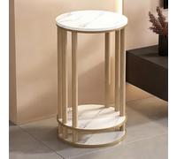 WATAOW Tables D'appoint Rondes De 2 Couleurs - Support À Plantes En Bois Intérieure Extérieure - Porte Fleurs À 2 Niveau - Étagère De Balcon En Pot(Wood,48.5cm/19.1")