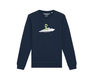 Watapparel Sweat-shirt ' Alien on a paper plane ' bleu marine / vert / blanc, Taille XXXL