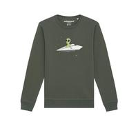 Watapparel Sweat-shirt ' Alien on a paper plane ' kaki / blanc chiné, Taille XXL